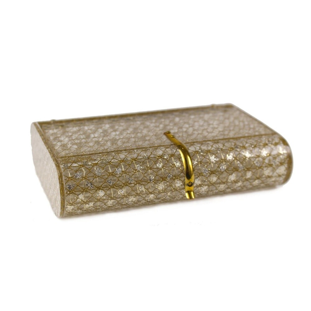 Vintage 1950s Wilardy Stardust Lucite Clutch Gold, Some Flaws Read Description